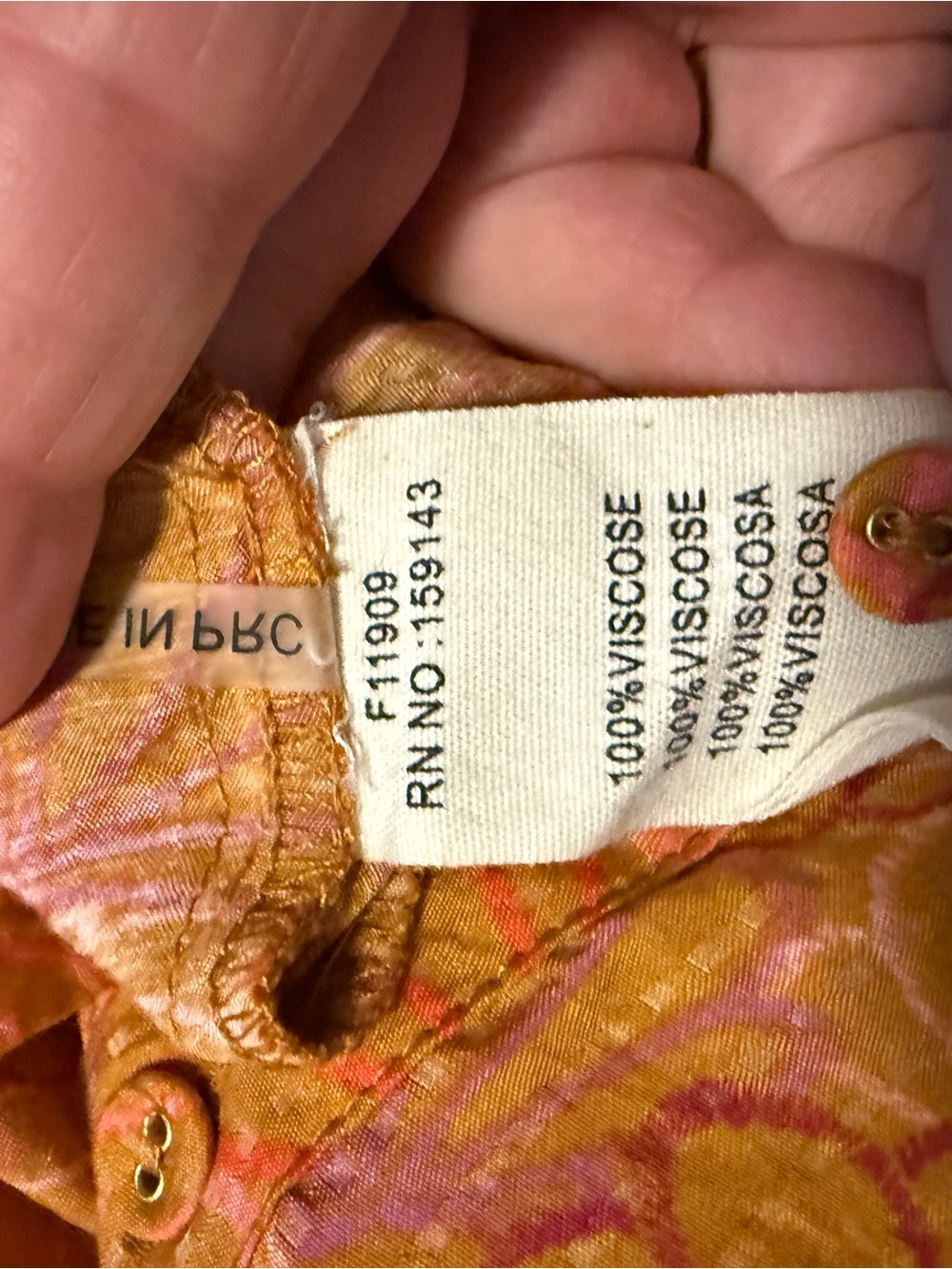 FRNCH Paris Blouse Small Tie Sleeve Button Front Shell Print Orange Pink Viscose - Picture 7 of 7